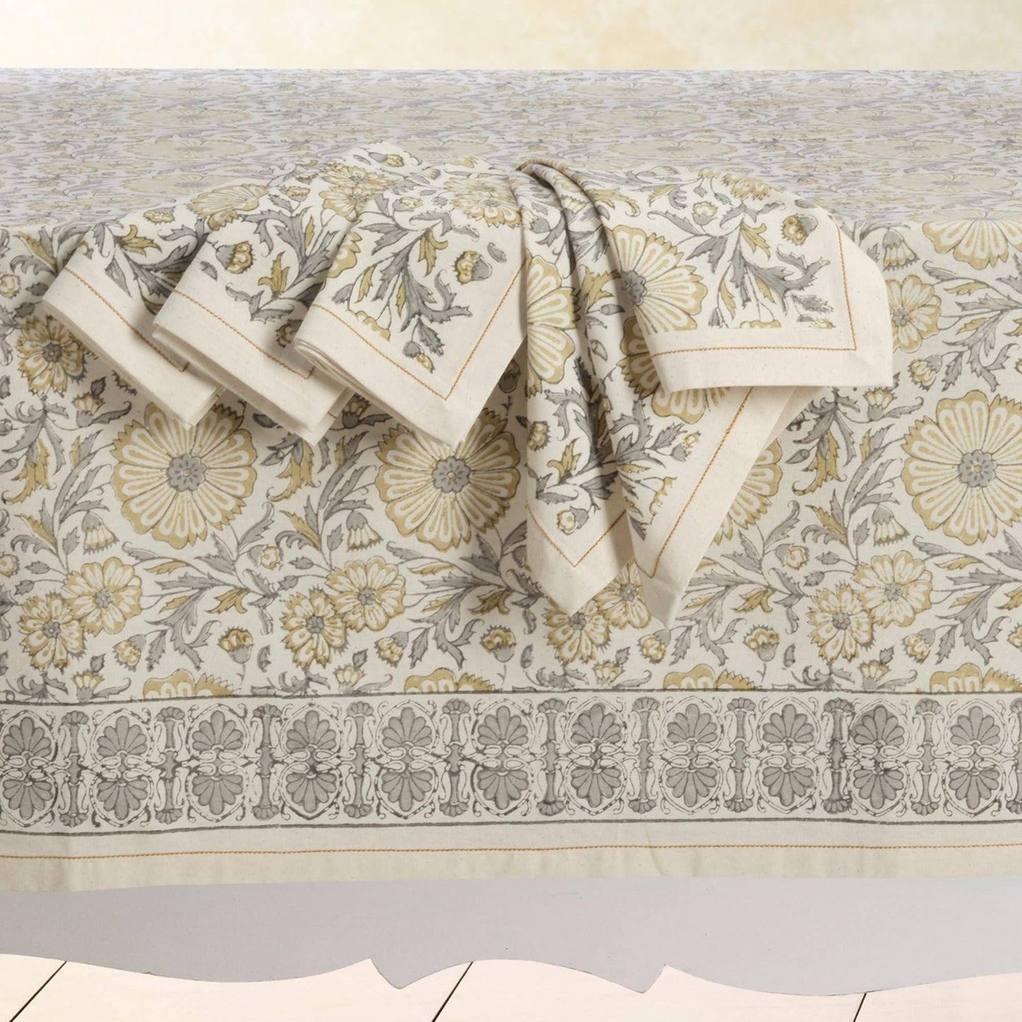 ZINNIA Cotton Napkins - Set of 4 - Hand Block Printed