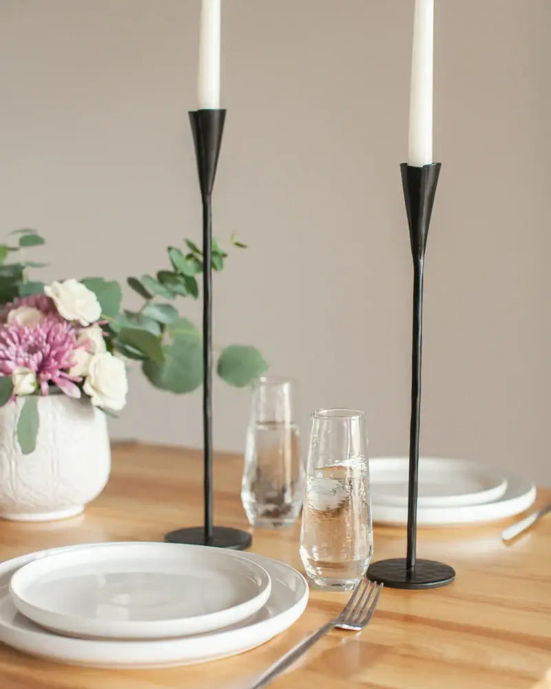 Phoenix Hand Forged Iron Candle Stands | Set of 2