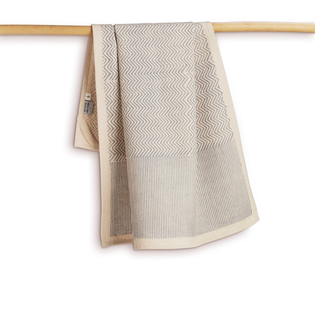 MAKE WAVES - BLUE Kitchen Towel, Hand Block Printed Cotton