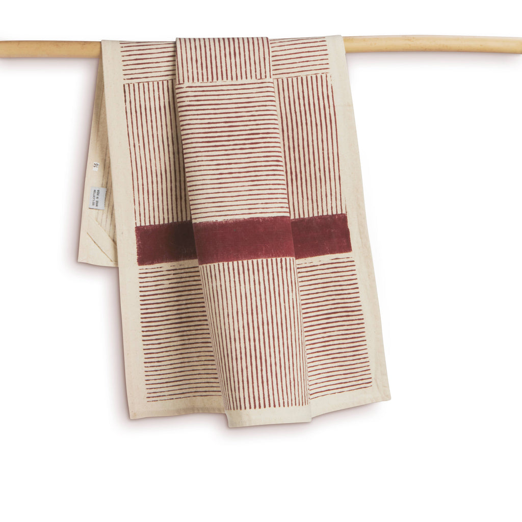 BUNGALOW - RED Kitchen Towel, Hand Block Printed Cotton