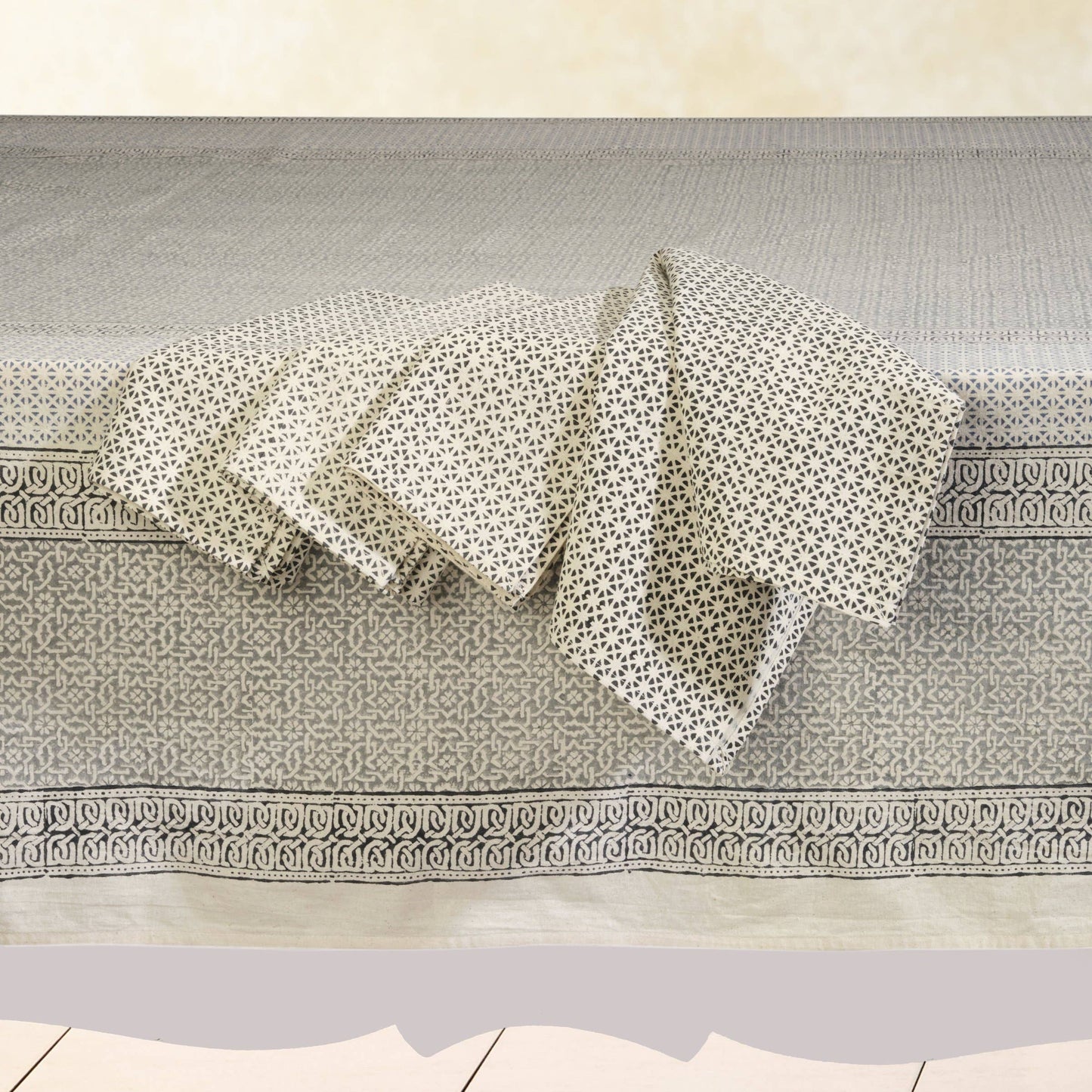 OPAL GARDEN Tablecloth, Hand Block Printed Cotton