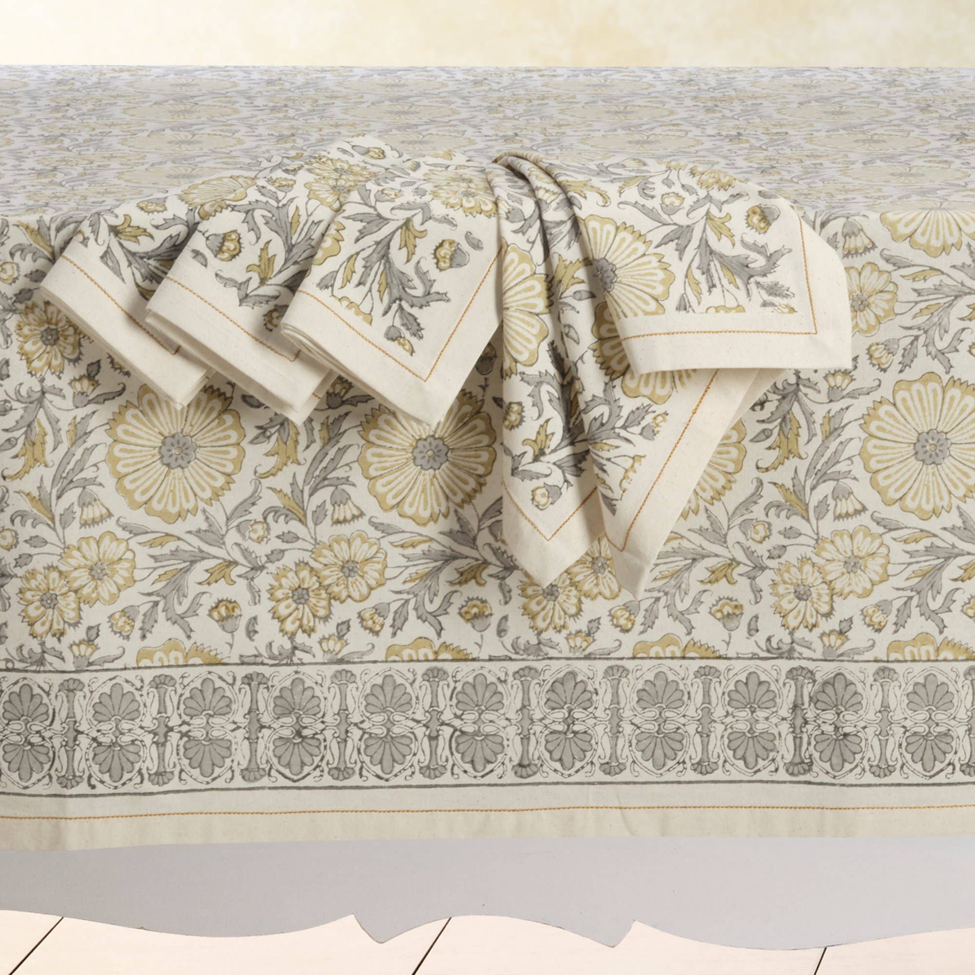 ZINNIA Cotton Napkins - Set of 4 - Hand Block Printed