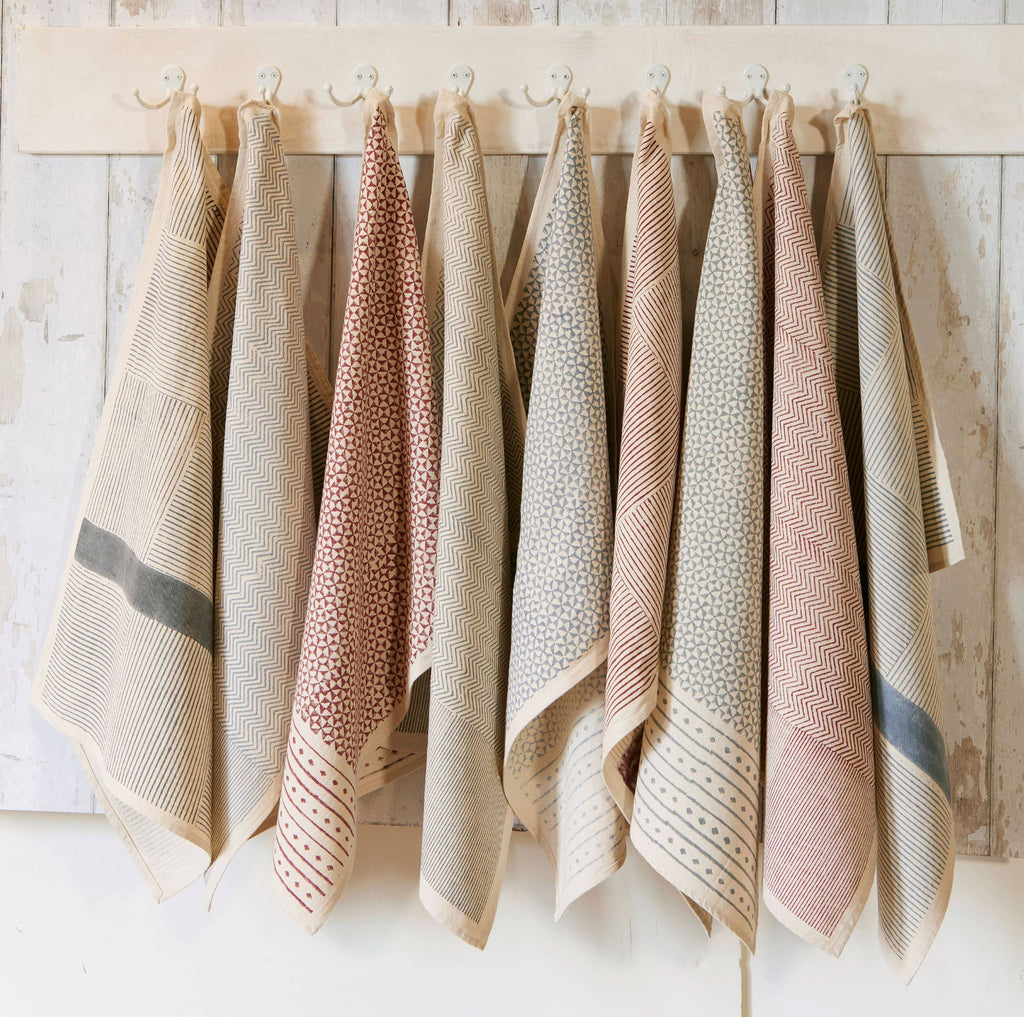 MAKE WAVES - RED Kitchen Towel, Hand Block Printed Cotton