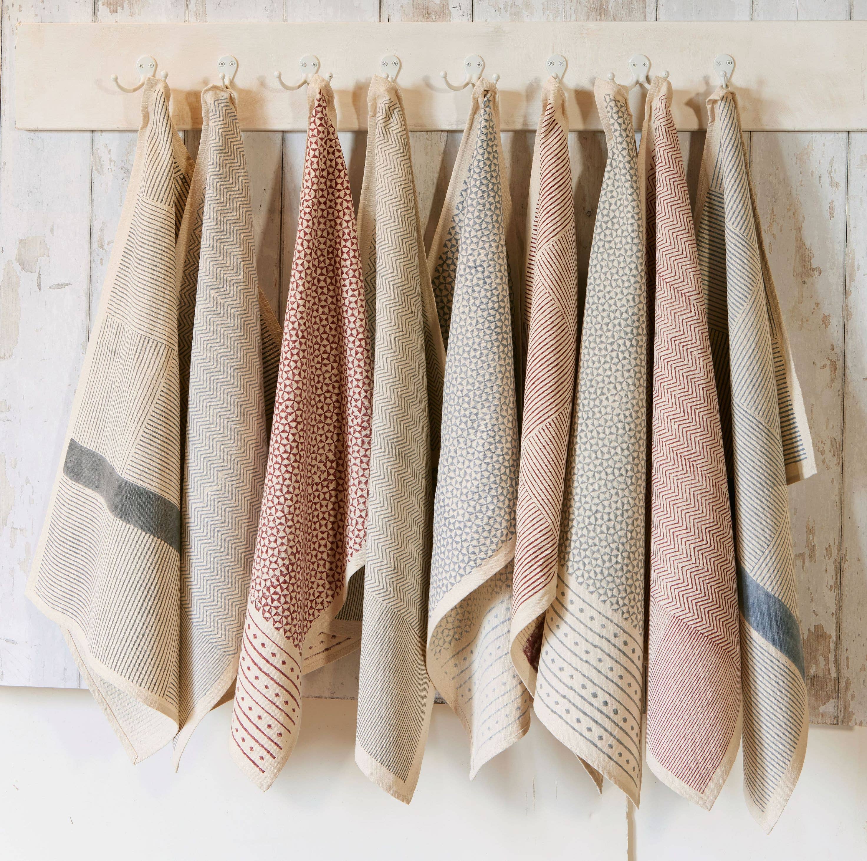 MAKE WAVES - RED Kitchen Towel, Hand Block Printed Cotton