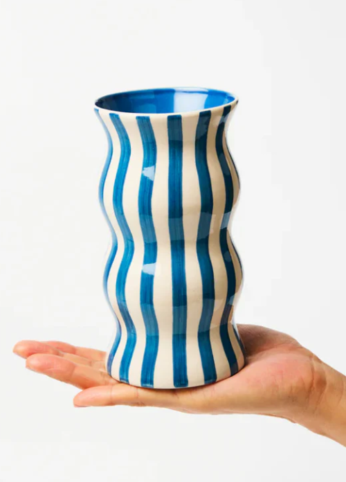 Palma Stripe Vase | Navy & White