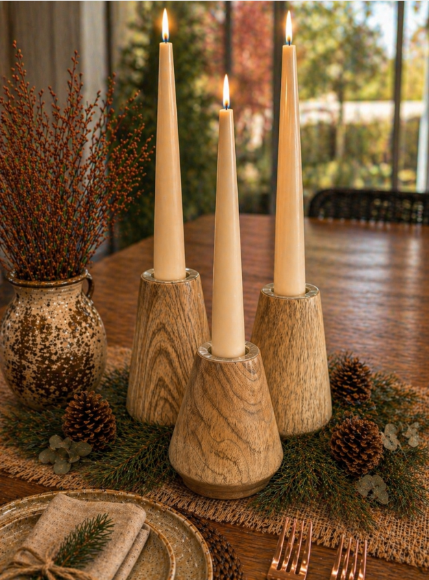 Wood Candle Holder | Set of 3