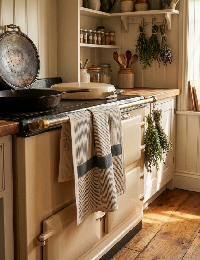BUNGALOW - SLATE Kitchen Towel, Hand Block Printed Cotton