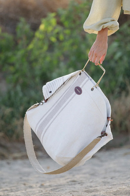 Linen Beach Bag | Multi Stripes Cream