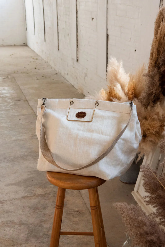 Linen Beach Bag | Lara Cream
