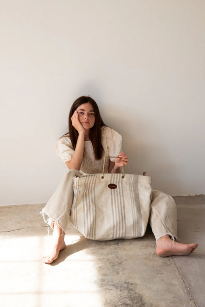 Linen Beach Bag | Linum Cream
