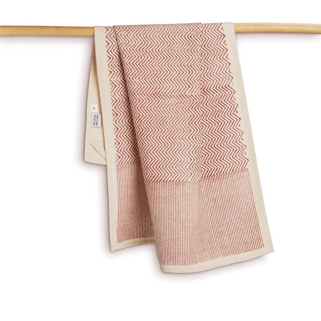 MAKE WAVES - RED Kitchen Towel, Hand Block Printed Cotton