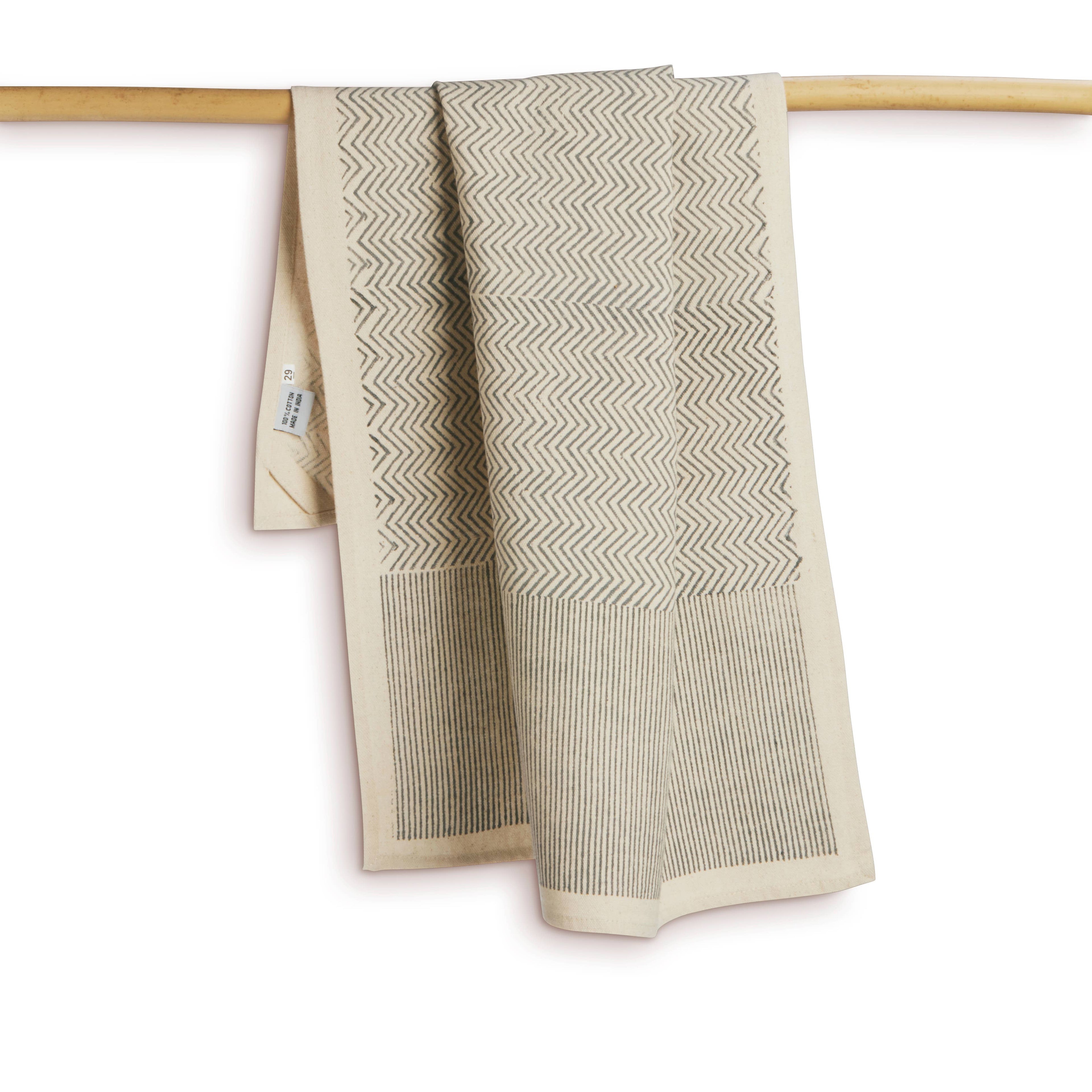 MAKE WAVES - SLATE Kitchen Towel, Hand Block Printed Cotton