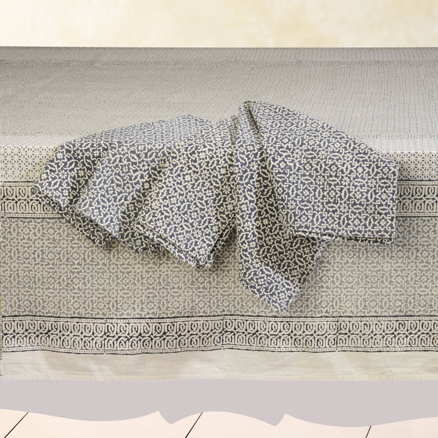 OPAL GARDEN Tablecloth, Hand Block Printed Cotton