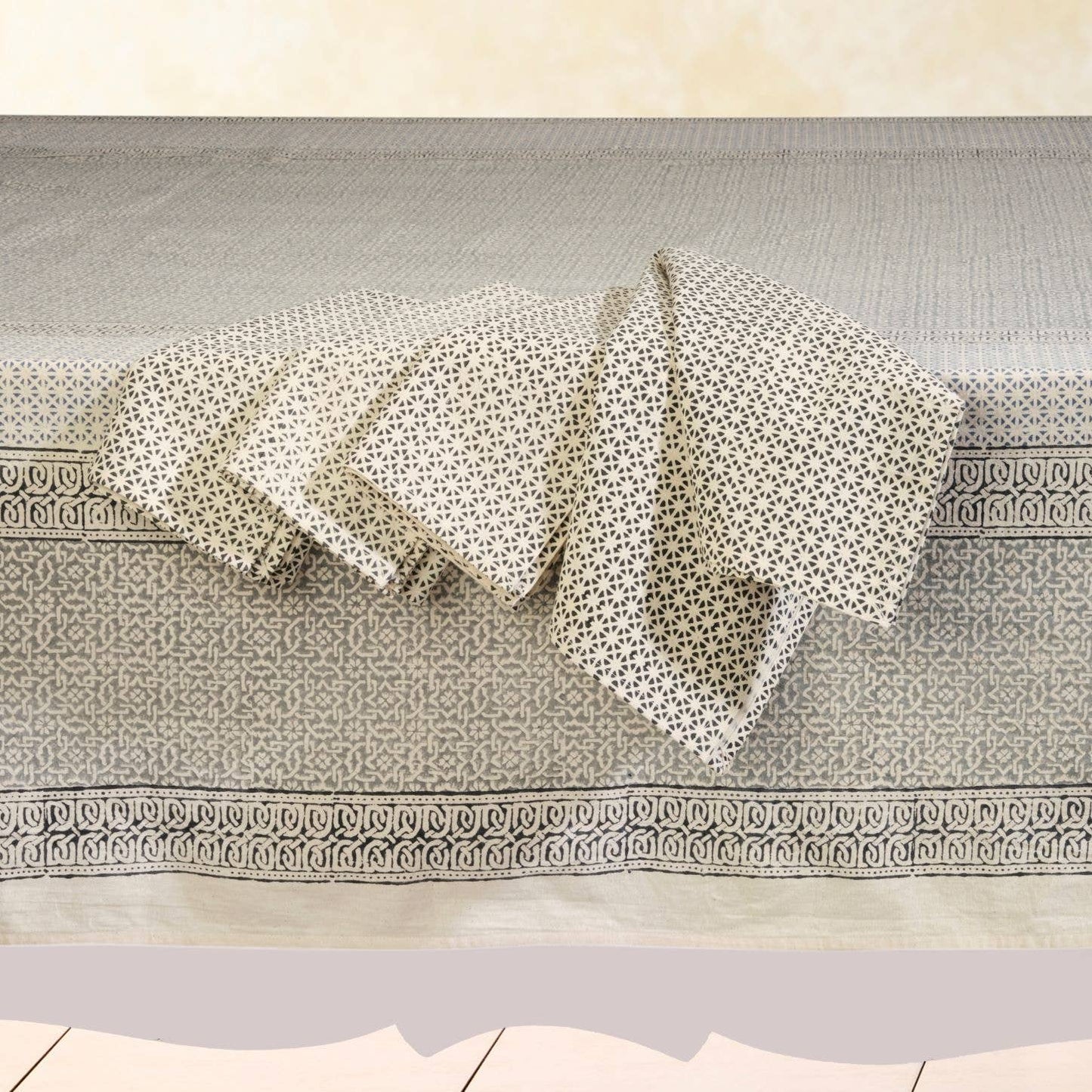 BLUE ROBIN Cotton Napkins - Set of 4 - Hand Block Printed